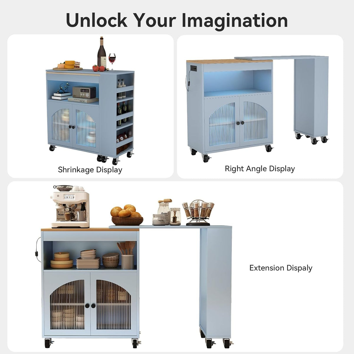 41'' Kitchen Island with Storage - Versatile Storage Cart & Rolling Island Table on Wheels for Dining Room, Kitchen Use (Blue)