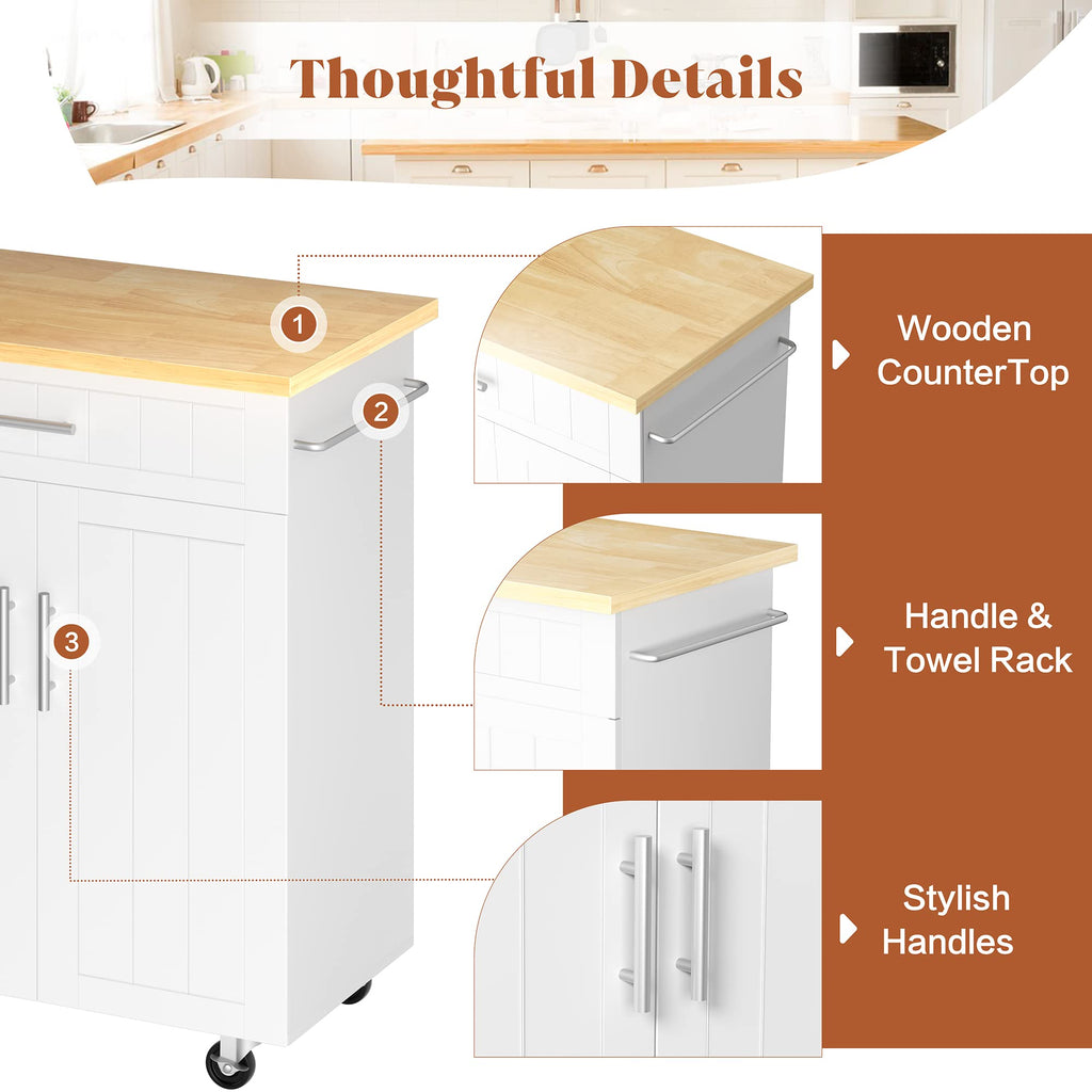 SUNLEI Kitchen Island Cart on Wheels with Storage Cabinet & Drawer, 26" Width Rolling Kitchen Table, Cart Handle for Towel Rack or Free Mobility, Kitchen Cart, Dining Room(Black)