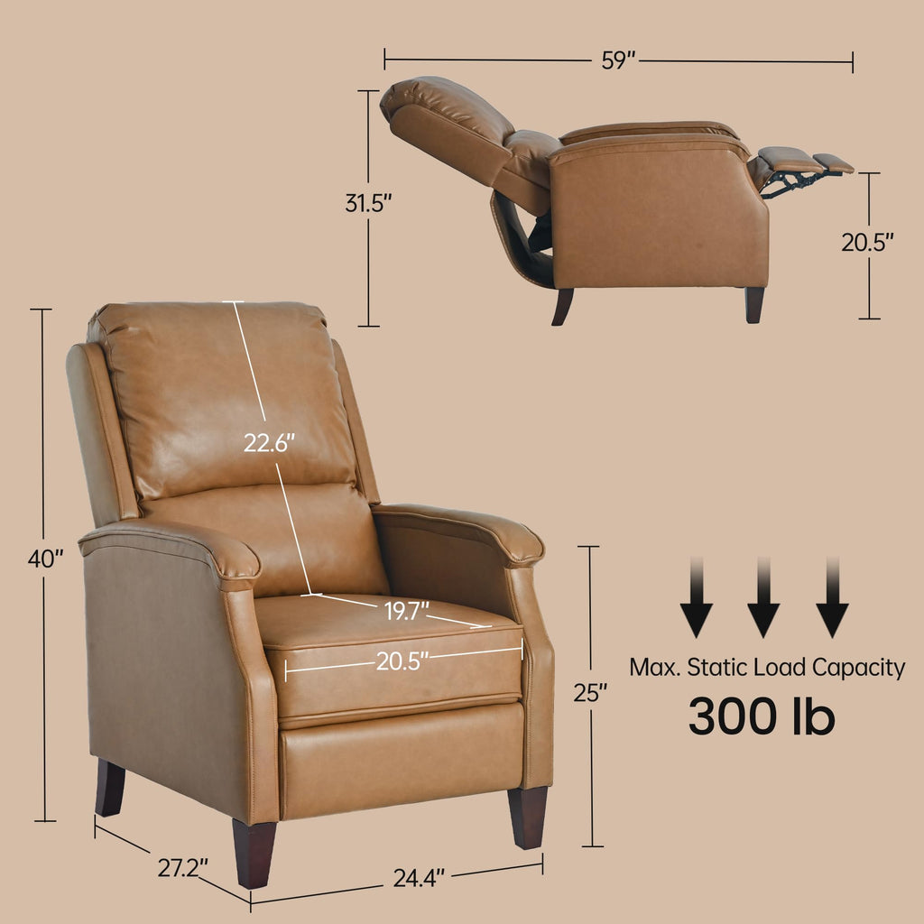 VKNOW Recliner Chair, Fabric Recliner with Adjustable Back, Brown