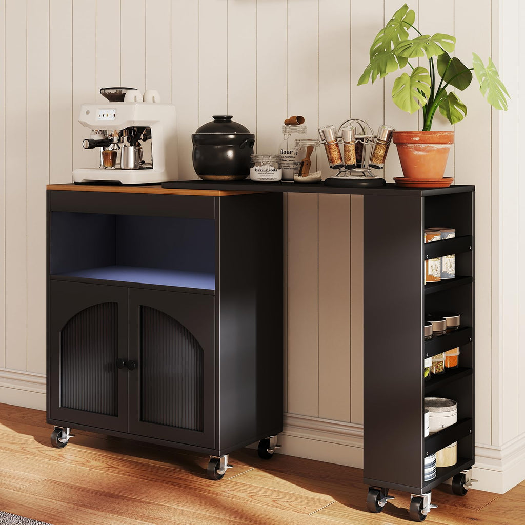 41'' Kitchen Island with Storage - Versatile Storage Cart & Rolling Island Table on Wheels for Dining Room, Kitchen Use (Blue)