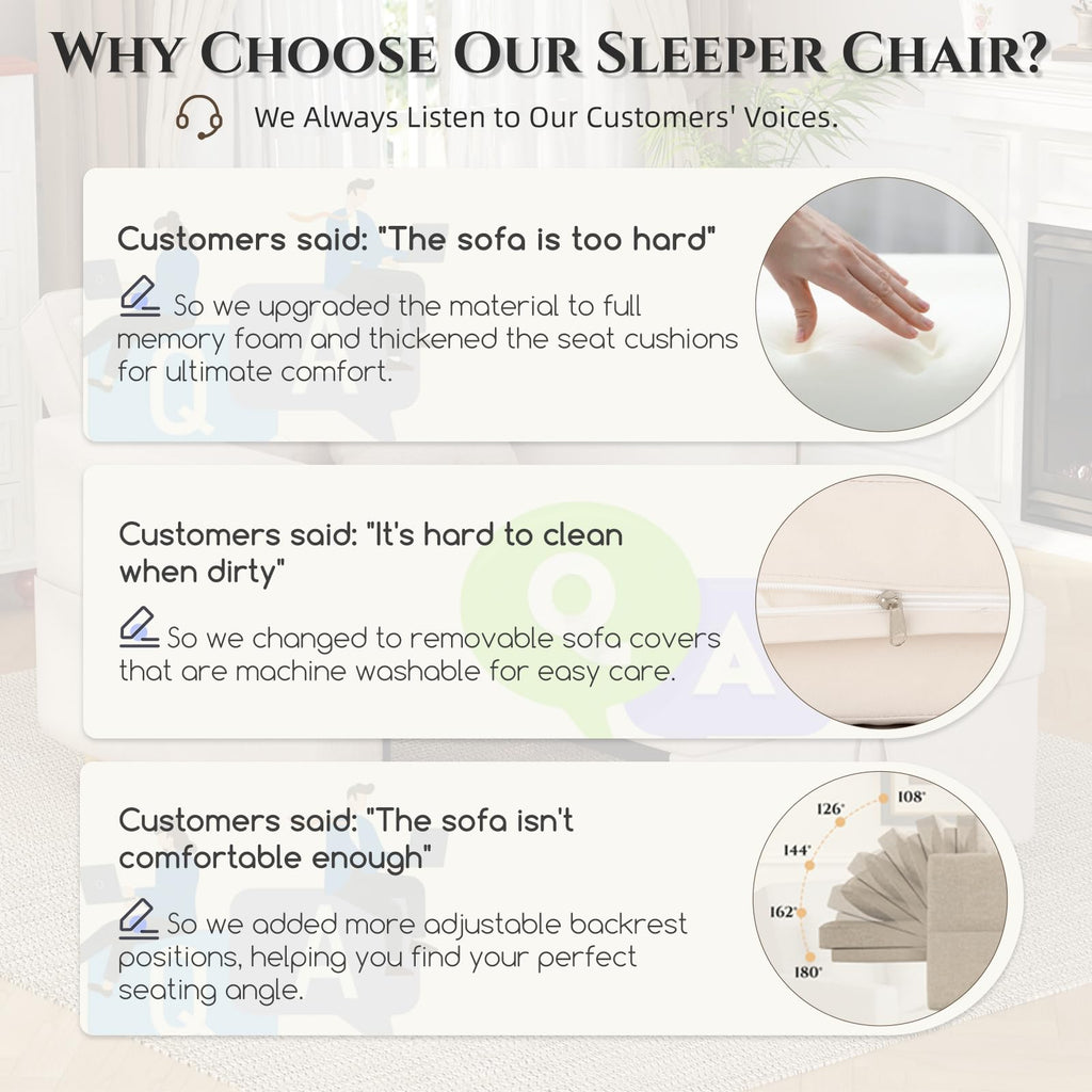 YODOLLA Sleeper Chair Pull Out Bed, Chair Bed Sleeper for Adults, Beige