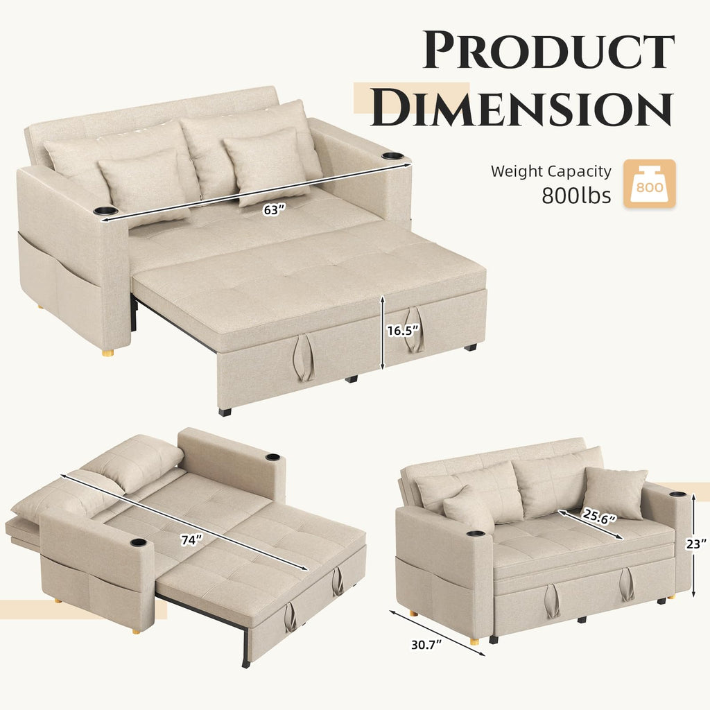 YODOLLA Sleeper Chair Pull Out Bed, Chair Bed Sleeper for Adults, Beige