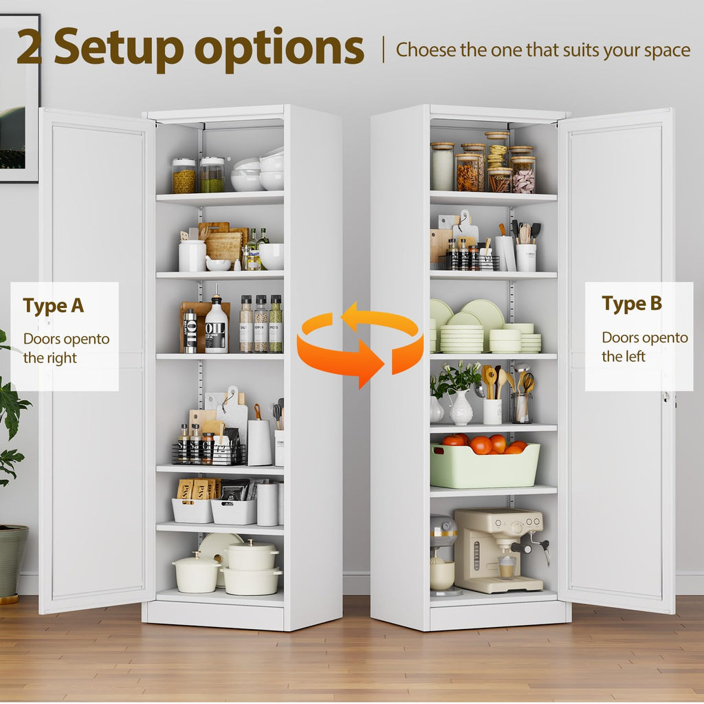 67" Tall Metal Pantry Cabinet, Narrow Freestanding Storage Cabinet, Black