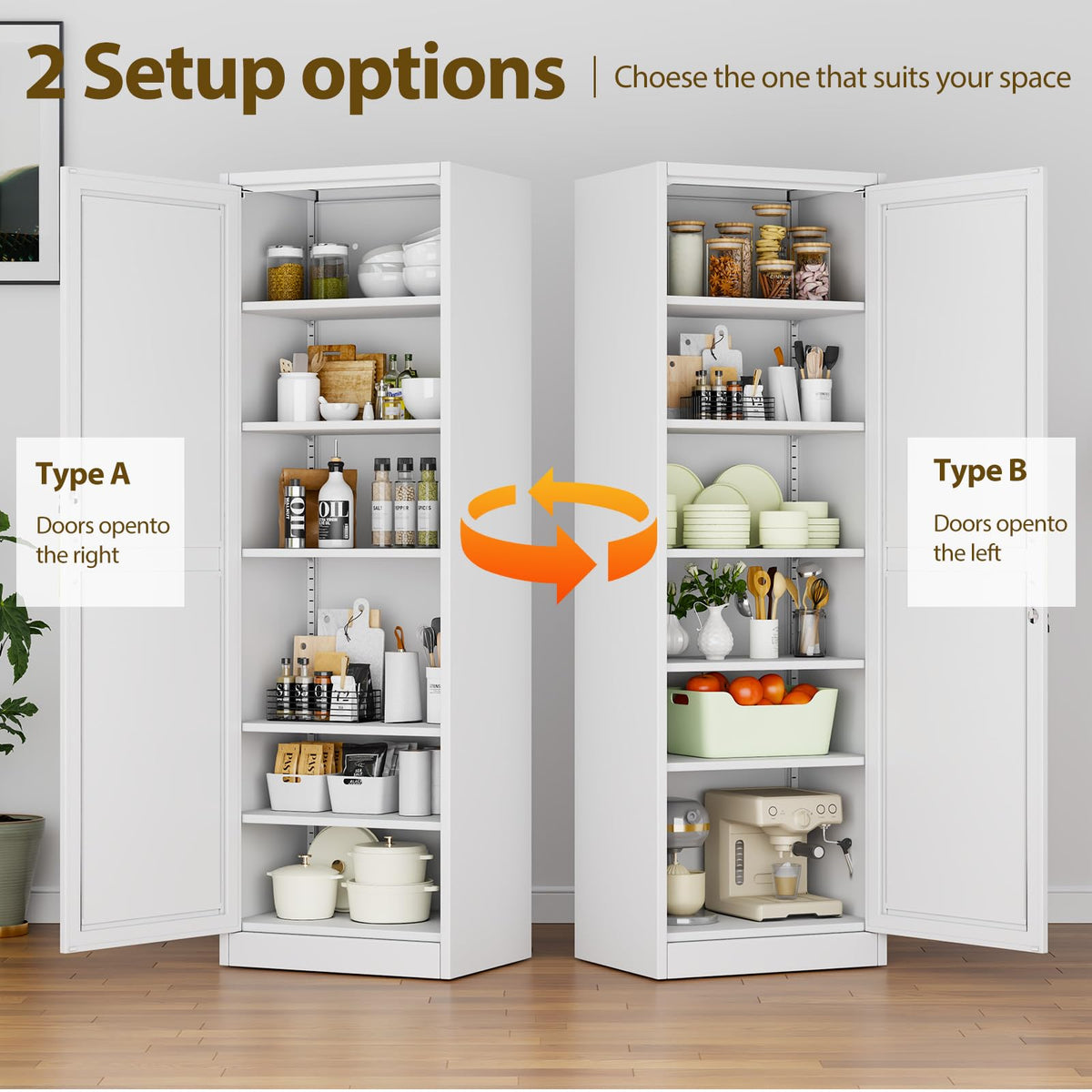 67" Tall Metal Pantry Cabinet, Narrow Freestanding Storage Cabinet, Black