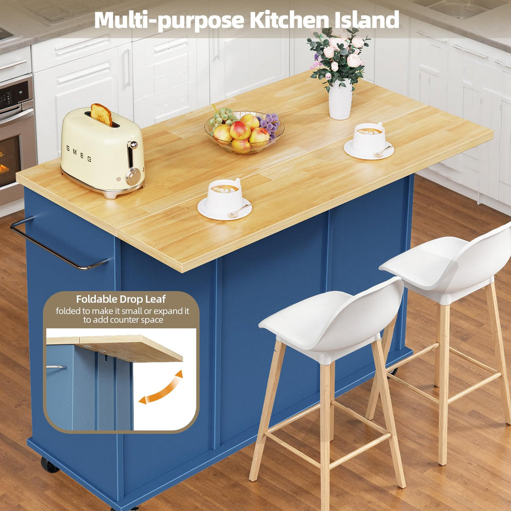 SUNLEI Rolling Kitchen Island Cart with Wheels, Island Table for Kitchen, Farmhouse Kitchen Cart with Drop Leaf & Towel Rack & Drawer, Kitchen Islands Table with Storage Cabinet, Grey