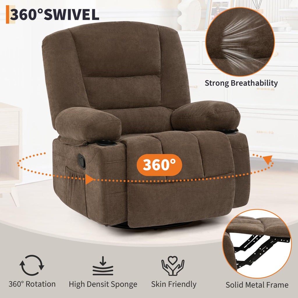 Garvee Oversized Recliner Chair,Extra Wide 360Â° Swivel Rocker Massage Heat