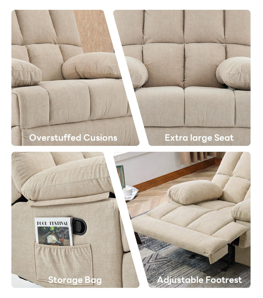 WILLOVE 41" Oversized Rocker Recliner Chair, Rocking Recliners Overstuffed Soft Big Man Manual Recliner, Extra Large Chenille Living Room Chair 350 LBS Capacity, Grey, L