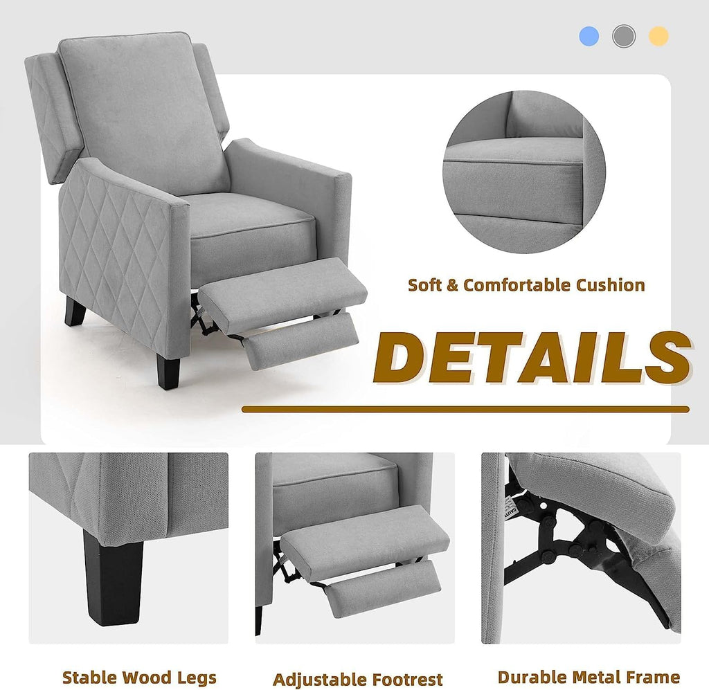 AVAWING Push Back Recliner Chair, Grey Wingback Accent Armchair Set of 2