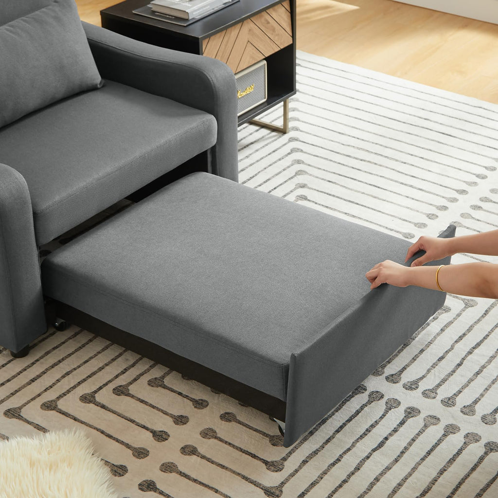 Convertible Single Sleeper Chair Bed,3 in 1 Velvet Futon Sleeper Sofa Bed with Phone Holder&USB Ports,Pull Out Couch Bed,Adjustable Recliner Armchair bed for Living Room,Office,Small Places(Grey)