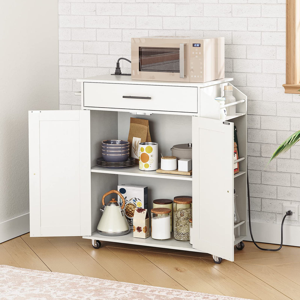 HOOBRO Kitchen Island with Power Outlet, Storage Island with Spice Rack and Drawer, Rolling Kitchen Cart on Wheels, for Home, Dining Room, Rustic Brown and Black