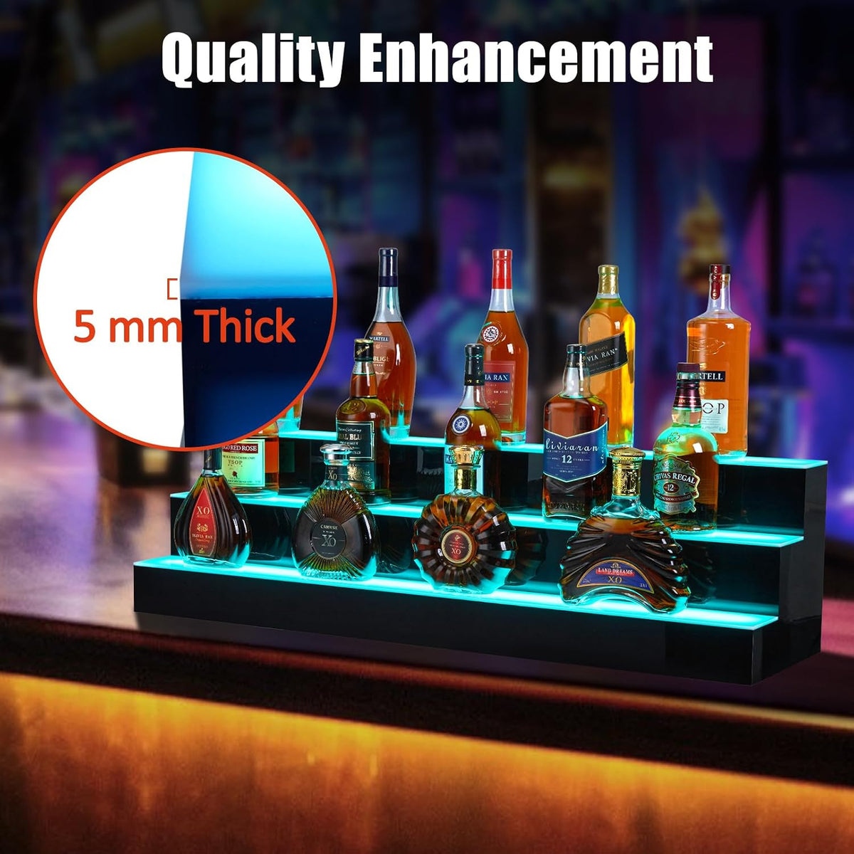 60'' Acrylic LED Liquor Display Cabinet, WallâMounted Wine Bottle Rack