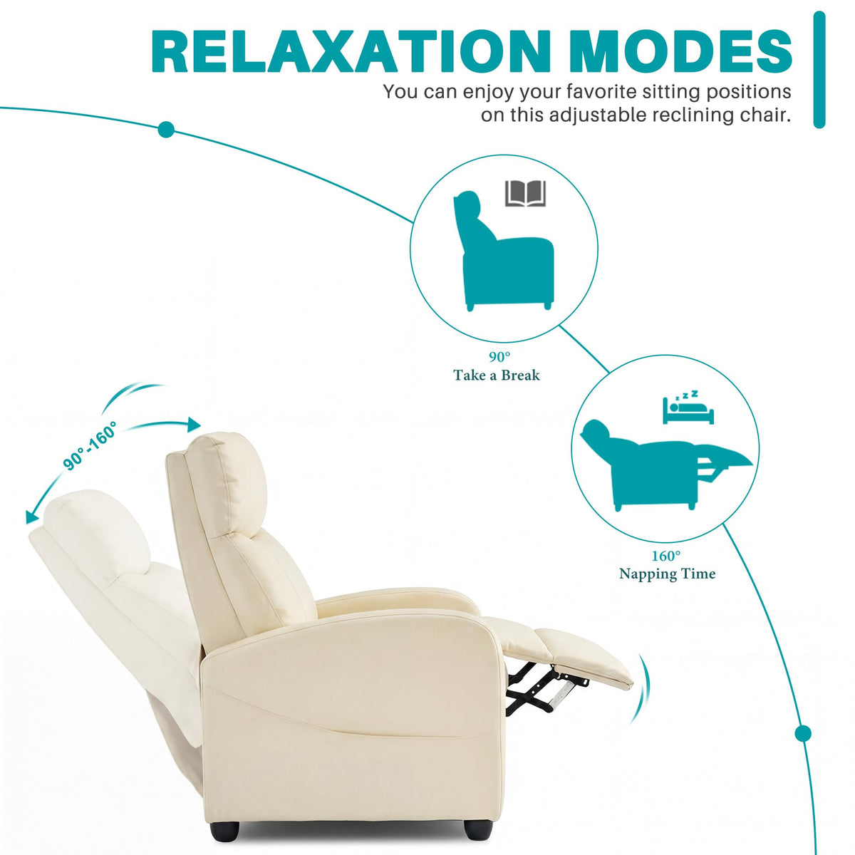 Sweetcrispy Massage Recliner Chair for Adults, Adjustable Home Theater Seating with Lumbar Support for Living Room, Modern Fabric Reclining for Small Space, Grey