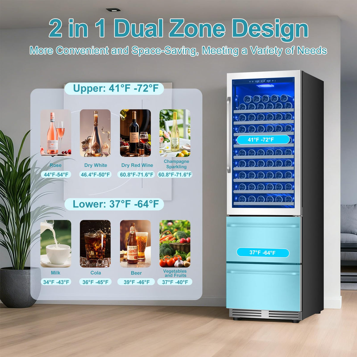 Tylza Wine Fridge 15'', 30 Bottles Wine Cooler Refrigerator, Undercounter or Freestanding, Removable Shelves, 40-65Â°F, Wine Cabinet with Double Glass Door, Wine Cooler for Home, Kitchen, Bar
