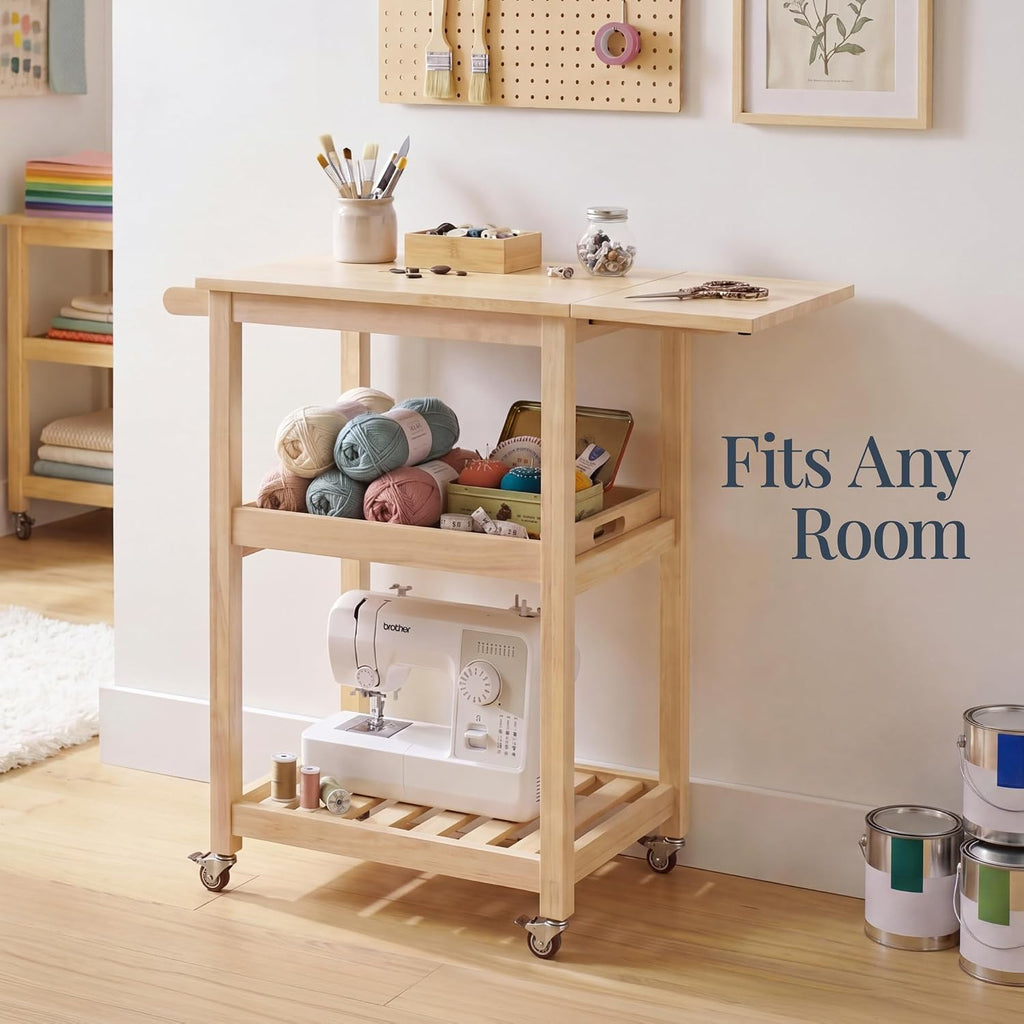 Best Choice Products Rolling Kitchen Island Cart W/Drop Leaf Extension, Solid Wood, Removable Tray, Storage Shelf, Towel Rack, Lockable Wheels, Space-Saving Coffee Cart, Microwave Stand