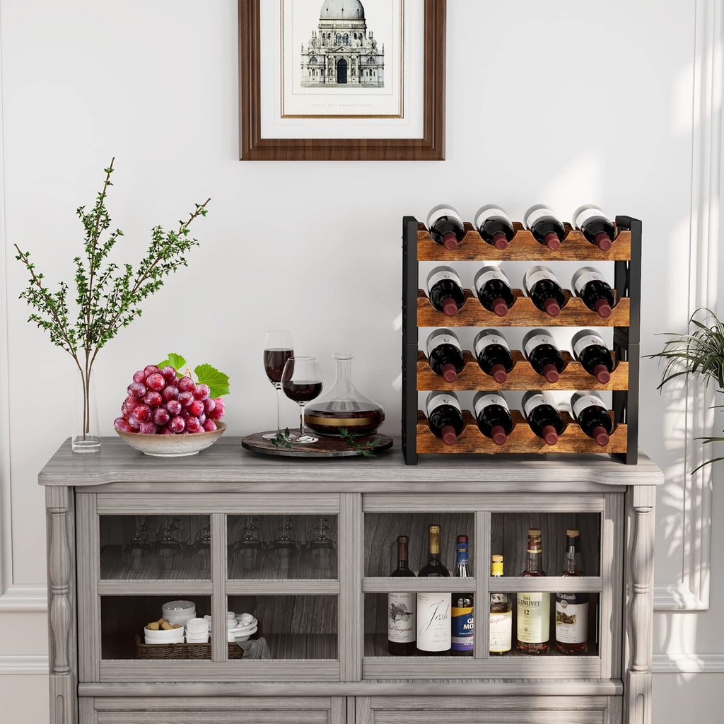 Homeiju 56-Bottle Wine Rack Freestanding Floor, Wooden Wine Storage Shelf, Stackable Wine Rack with Tabletop for Living Room,Kitchen or Wine Cellar