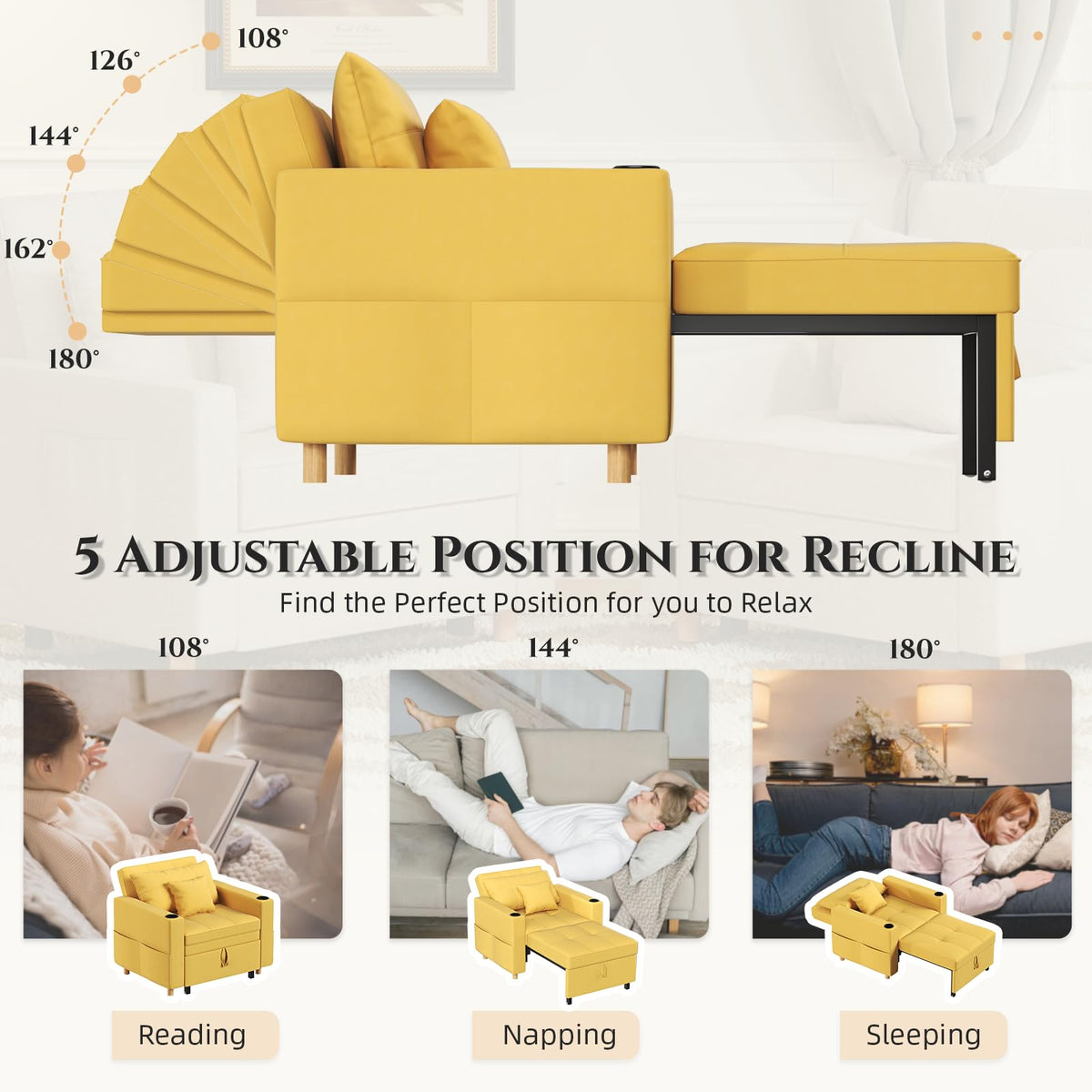 YODOLLA Sleeper Chair Pull Out Bed, Chair Bed Sleeper for Adults, Beige
