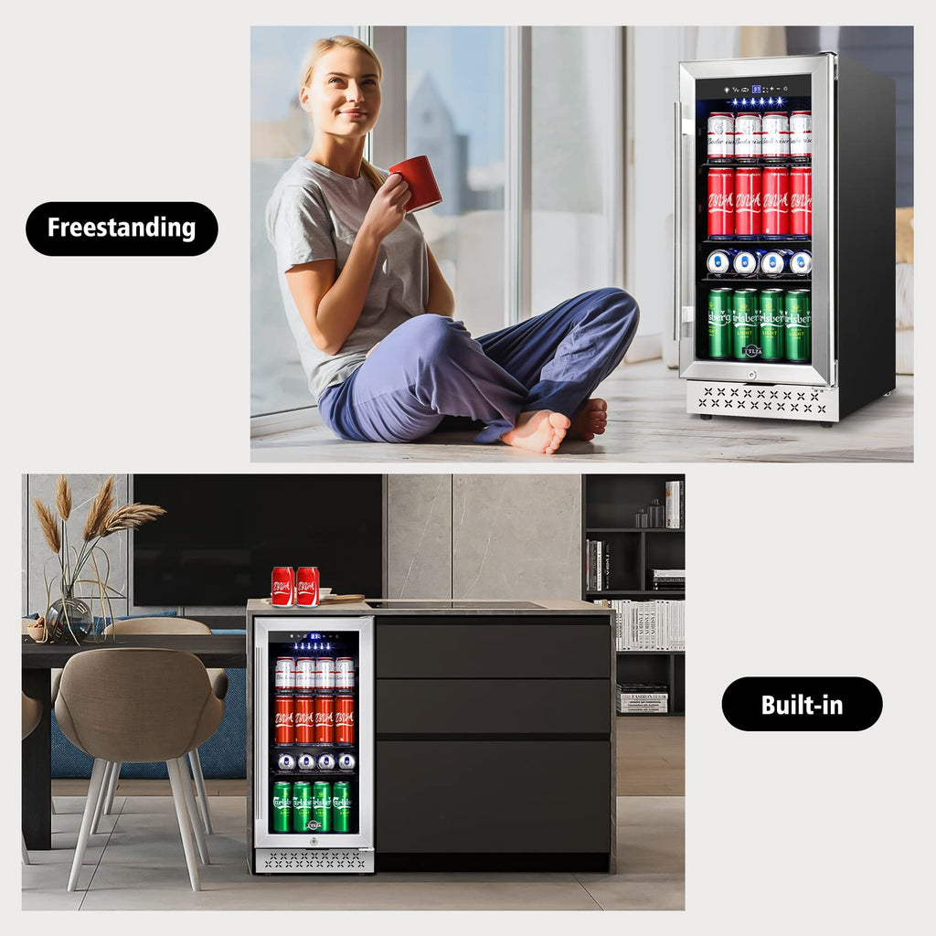 Tylza Wine Fridge 15'', 30 Bottles Wine Cooler Refrigerator, Undercounter or Freestanding, Removable Shelves, 40-65Â°F, Wine Cabinet with Double Glass Door, Wine Cooler for Home, Kitchen, Bar