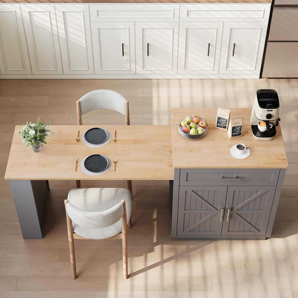 48"-76" Kitchen Islands with Extendable Dining Table, 2-4 People, White