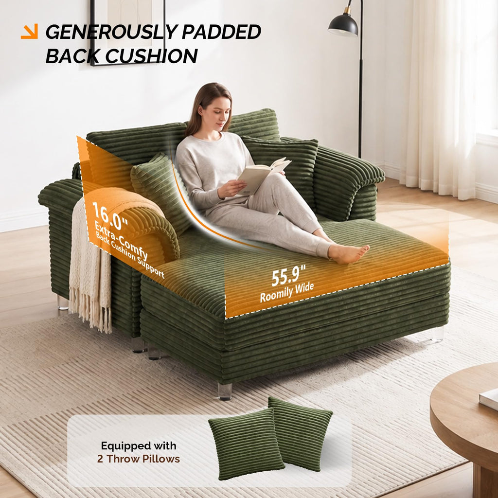 VINGLI 56" Wide Oversized Chaise Lounge Chair with Plush Padded Armrests