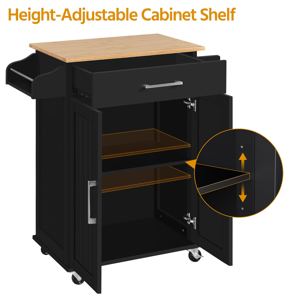 Yaheetech Kitchen Island Cart with Storage, Drop Leaf, Open Shelves, Black