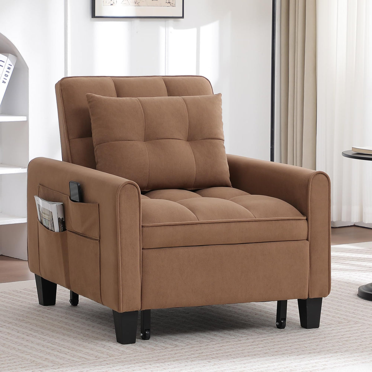Convertible Sleeper Chair, 3 in 1 Sleeper Chair Bed Pull Out Sofa Bed Chairs, Single Sofa with Adjustable Backrest for Adults Reading Living Room, Bedroom, Black