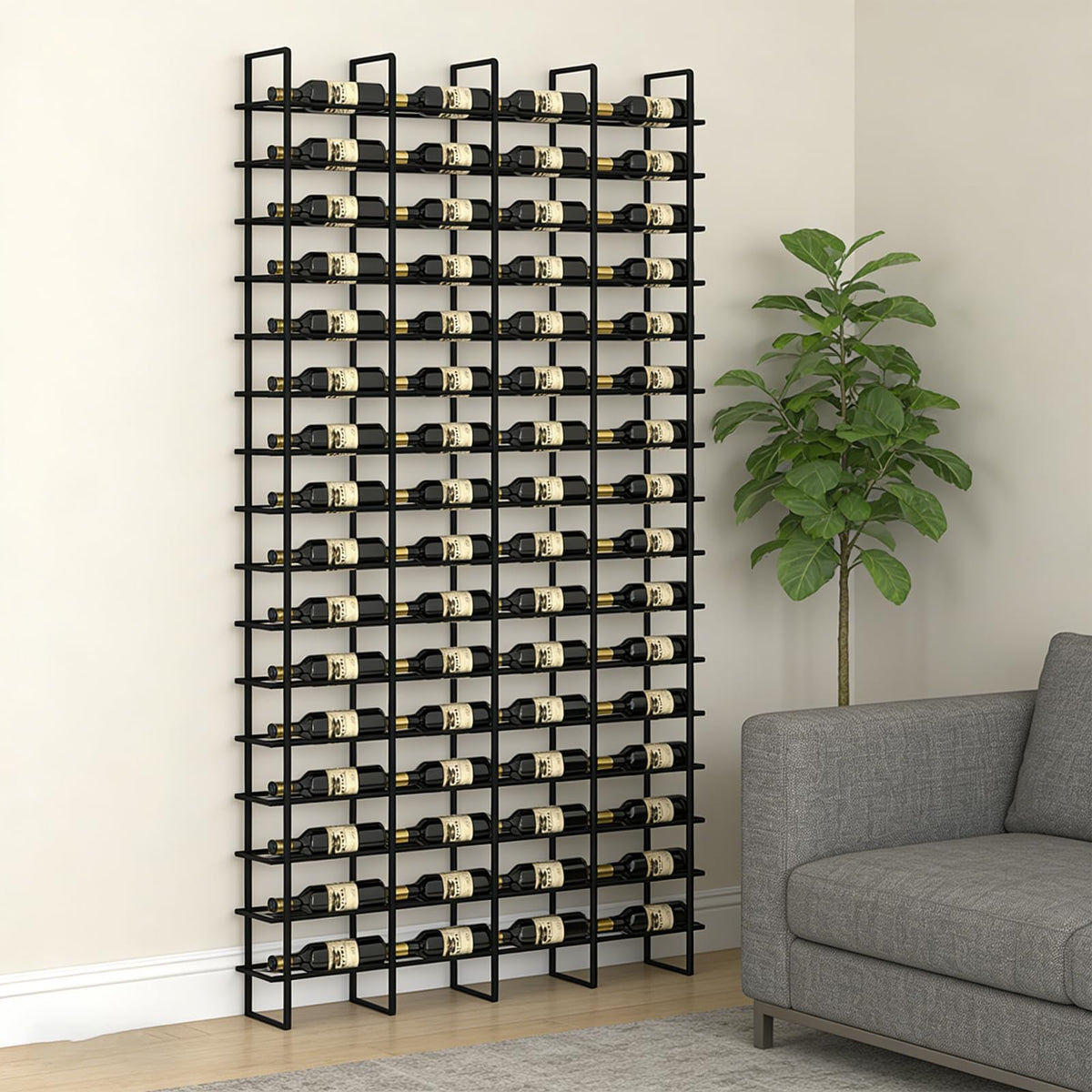Large Wall Mounted Wine Rack, (Gold, 3 Cols (48 Bottles))