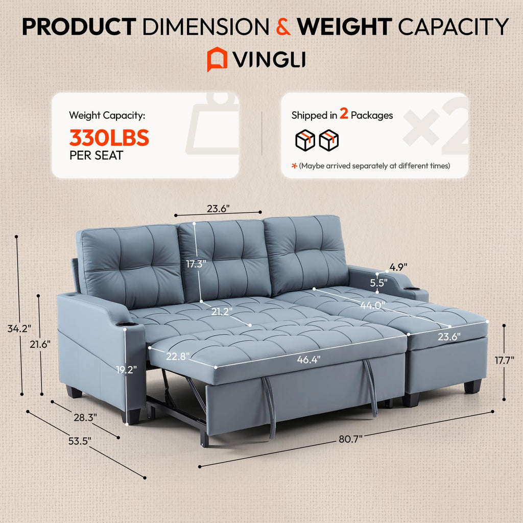 VINGLI Convertible Sleeper Chair Bed, Pull Out Sofa Couch for Living Room