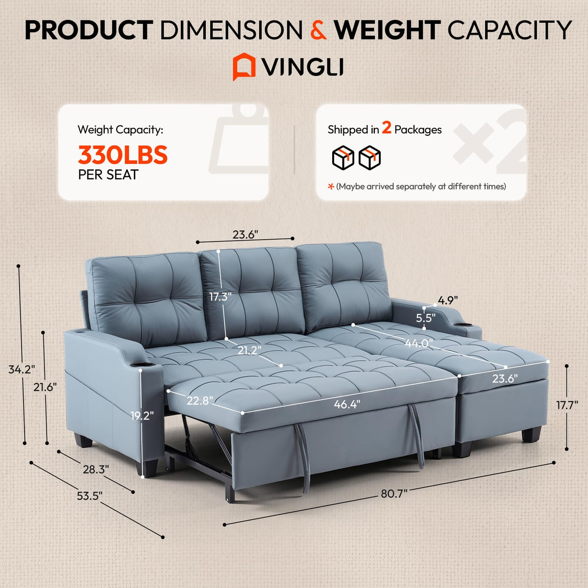 VINGLI Convertible Sleeper Chair Bed, Pull Out Sofa Couch for Living Room