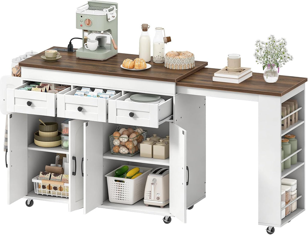 HOOBRO Extendable Kitchen Island with Extended Table & Power Outlet