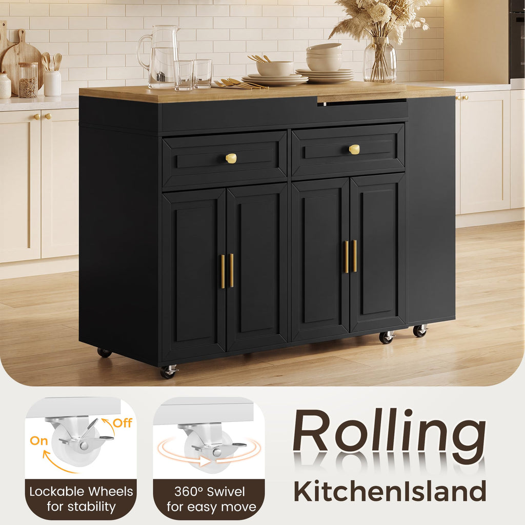 3-in-1 Extendable Kitchen Island with Extendable and Swivel Dining Table