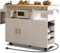 ASTRONAPE Rolling Kitchen Island Cart with Storage, Mobile Kitchen Island with Power Outlet, Large Wood Top, Drawers & Cabinets for Dining Room (White, Model 1)