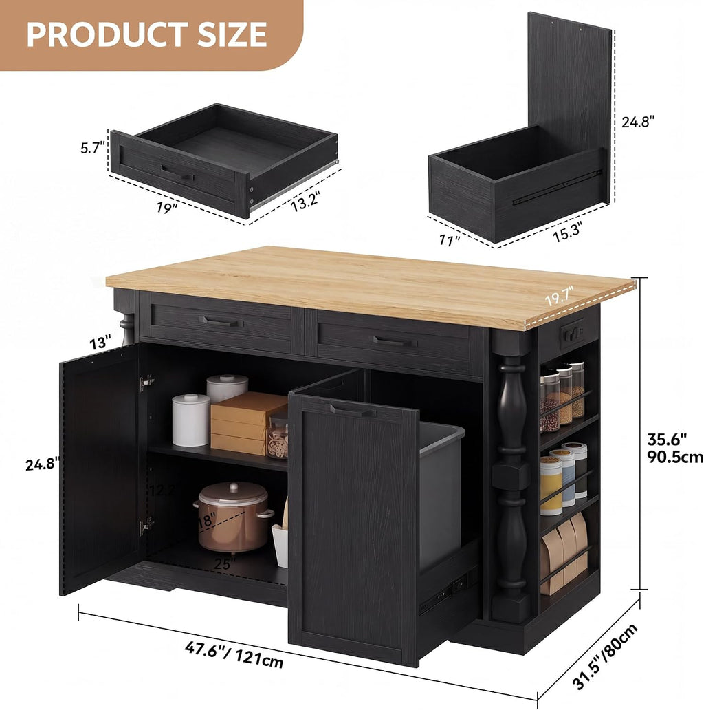 Island Table for Kitchen,48" Rolling Kitchen Island with Drop Leaf