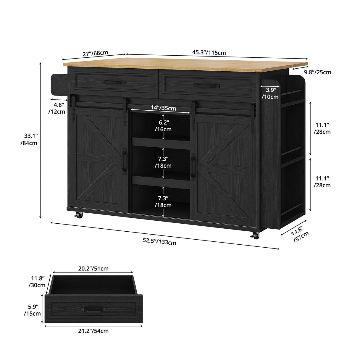 IRONCK Kitchen Island with Storage, Drop Leaf Countertop, White