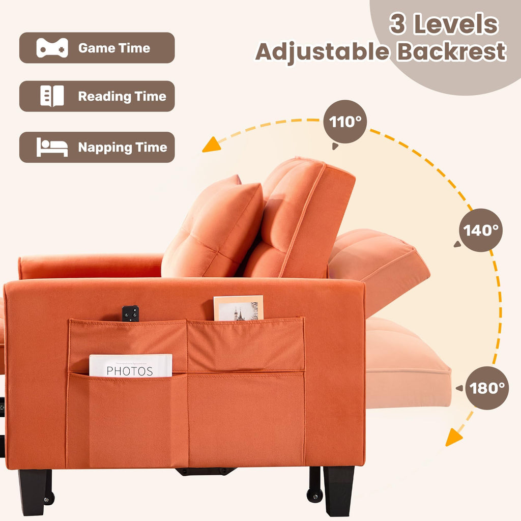 Convertible Sleeper Chair, 3 in 1 Sleeper Chair Bed Pull Out Sofa Bed Chairs, Single Sofa with Adjustable Backrest for Adults Reading Living Room, Bedroom, Black
