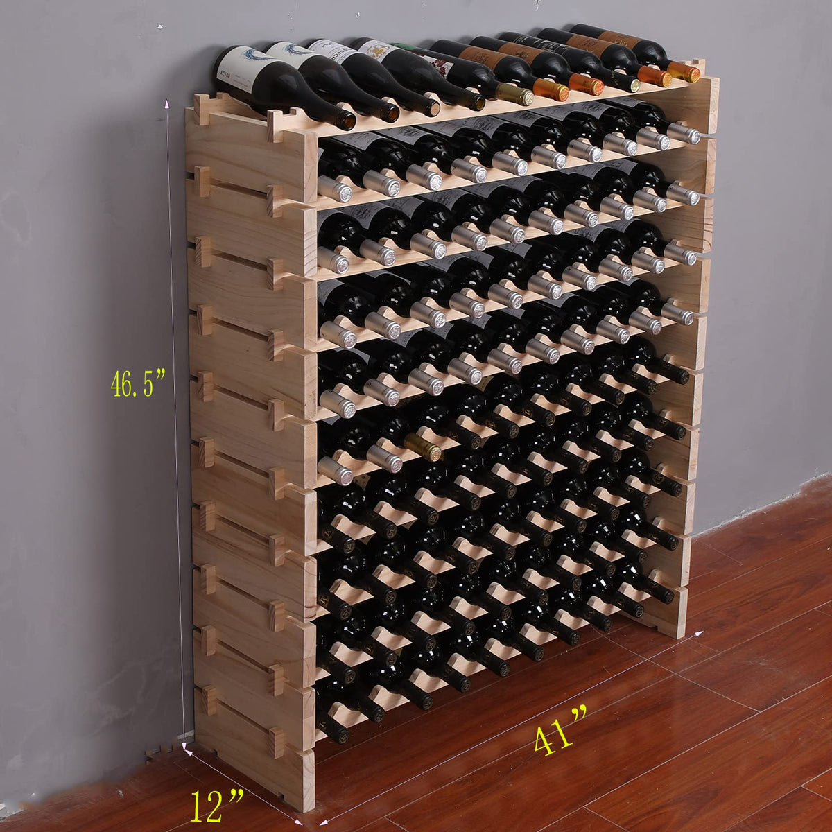 Wine Rack Cabinet Freestanding for Floor Wooden Stackable Storage Modular countertop Wood Wine Holder (120bottle)