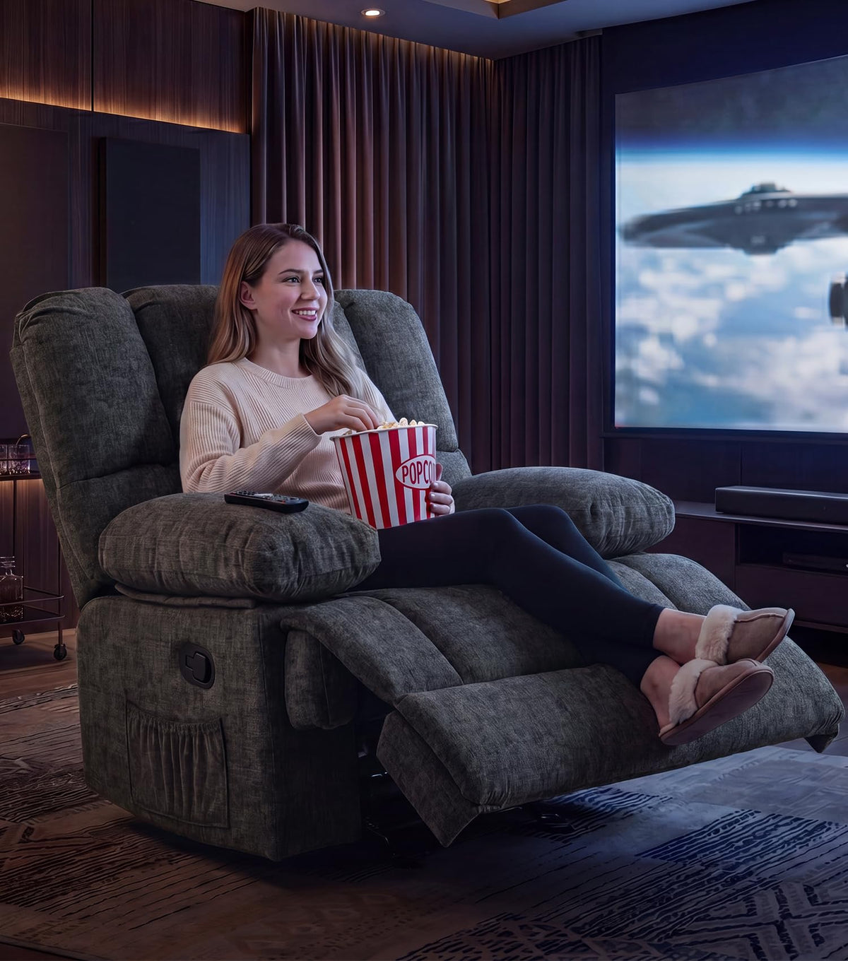 WILLOVE 41" Oversized Rocker Recliner Chair, Rocking Recliners Overstuffed Soft Big Man Manual Recliner, Extra Large Chenille Living Room Chair 350 LBS Capacity, Grey, L