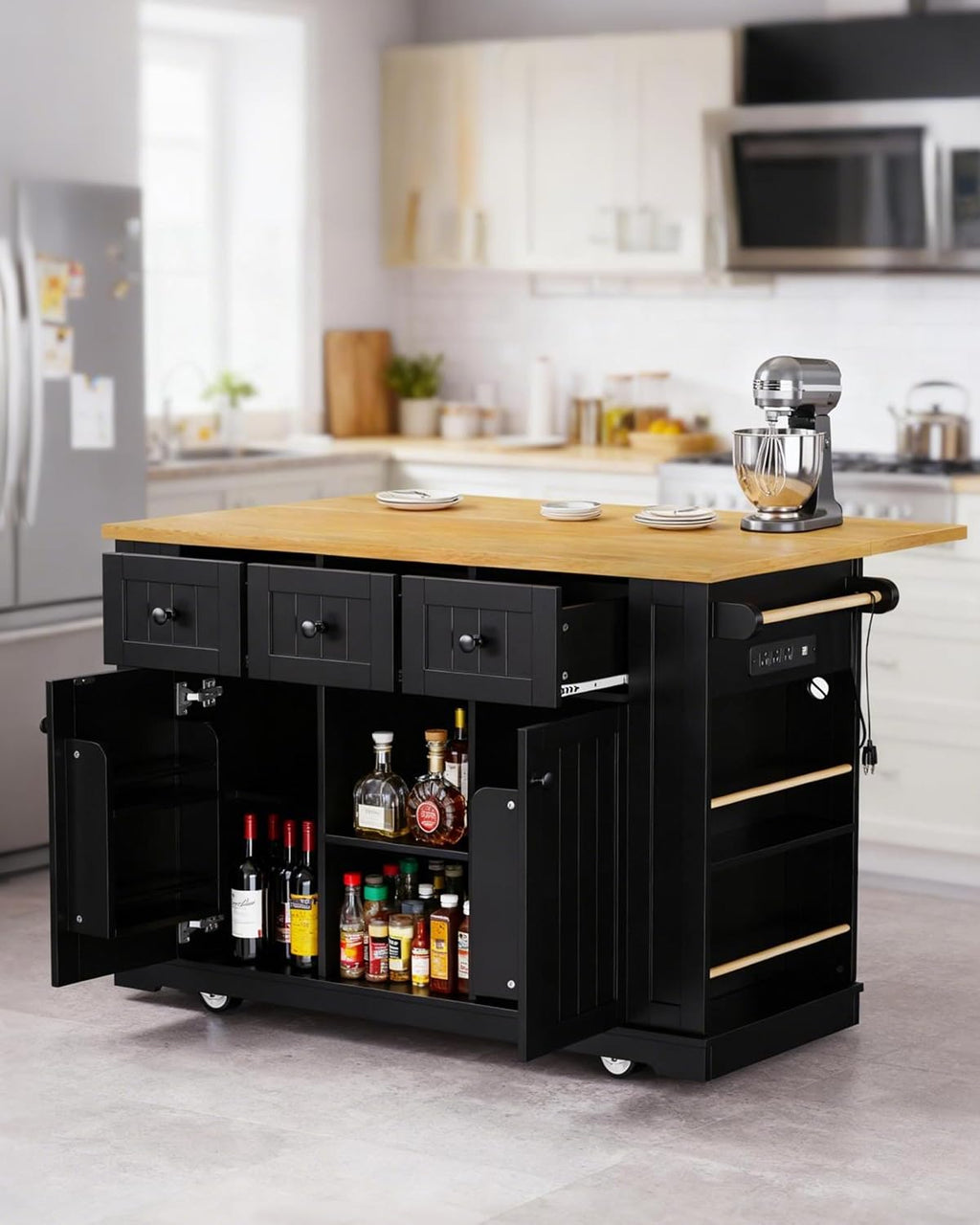53-Inch Rolling Kitchen Island with Storage