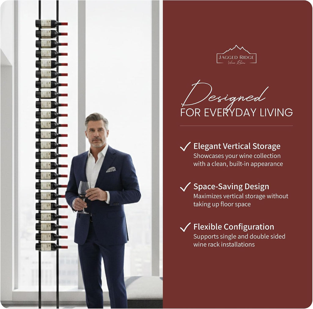 Jagged Ridge Wine Rooms Luxurious Floor-to-Ceiling Wine Rack Frame â 10 ft Height, Cut to Fit Ceilings Up to 10 ft, Modern Metal Design, Storage for Up to 144 Bottles (Racks Sold Separately)