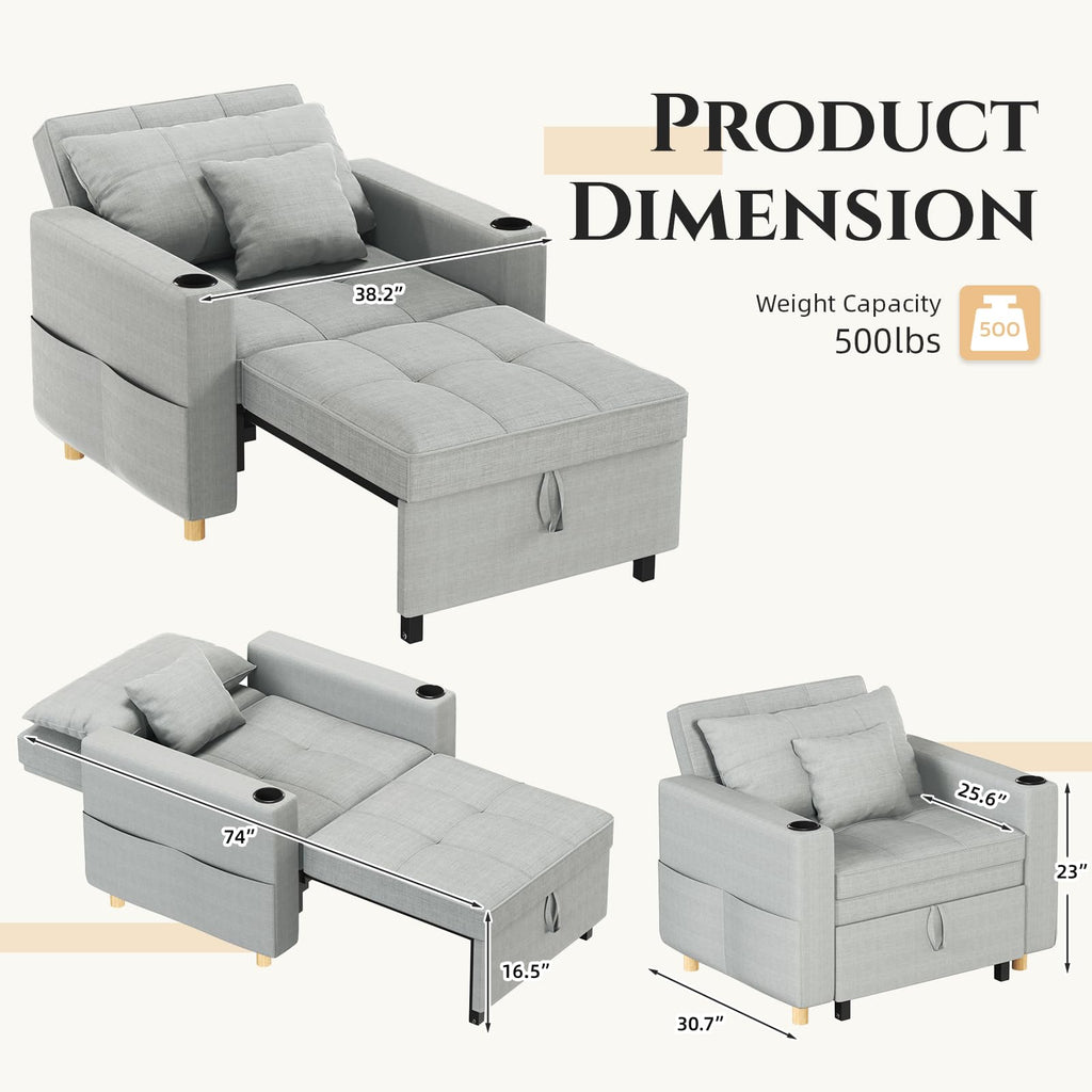 YODOLLA Sleeper Chair Pull Out Bed, Chair Bed Sleeper for Adults, Beige