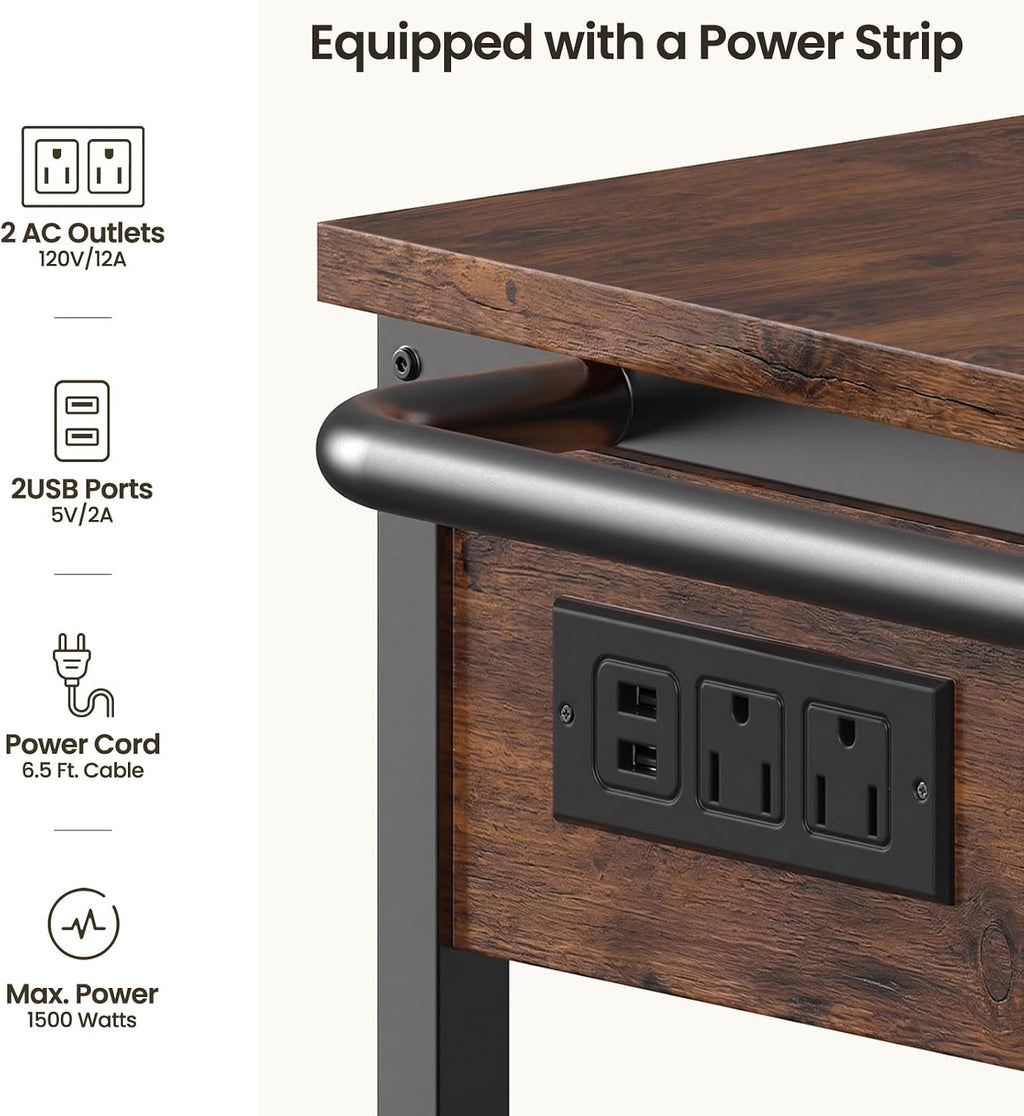 Rolling Kitchen Island with Storage, 3 Tier Kitchen Island Cart with Wheels,Wood Large Worktop, Storage Shelves, Lockable Casters, Power Outlet, Push Handle for Kitchen Dining Room