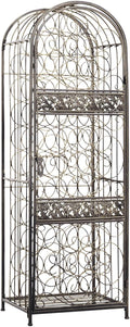 HOMCOM 45 Bottle Wrought Iron Wine Rack Jail with Lock Antique Bronze
