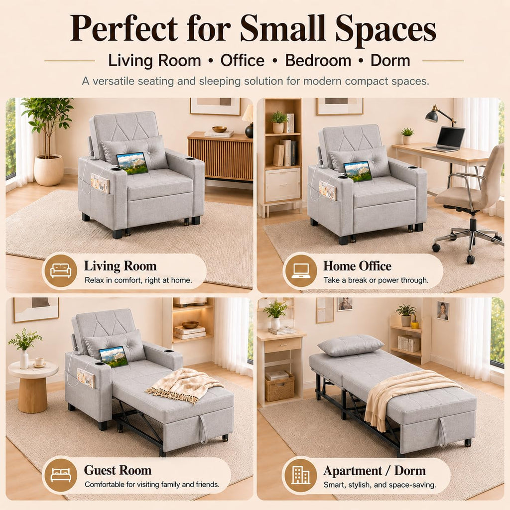 AILEEKISS Sleeper Chair Bed, 3-in-1 Convertible Pull Out Sofa, Faux Leather