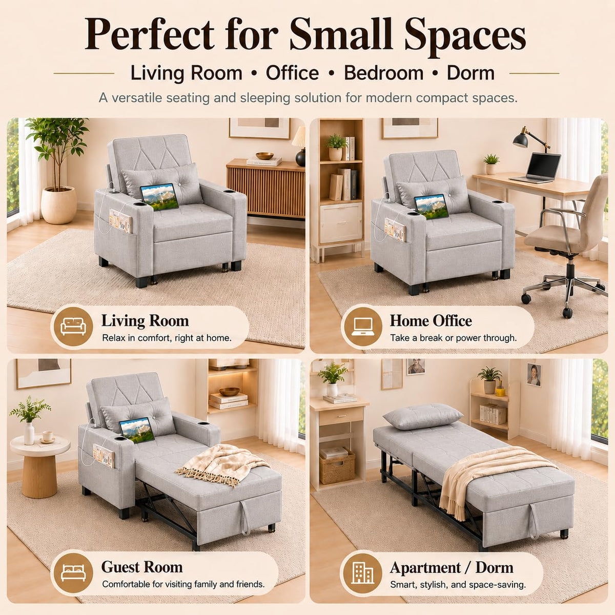 AILEEKISS Sleeper Chair Bed, 3-in-1 Convertible Pull Out Sofa, Faux Leather
