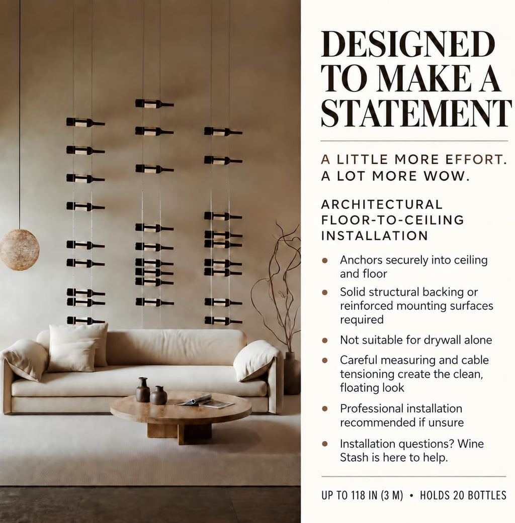 Cable Wine Racking System - Floor to Ceiling Wine Storage by Wine Stash