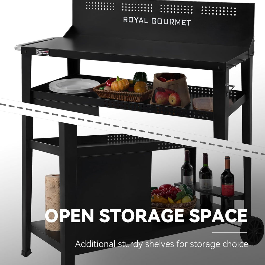 Royal Gourmet PC4401B 3-Tier Dining Cart with Wind Guard, Black