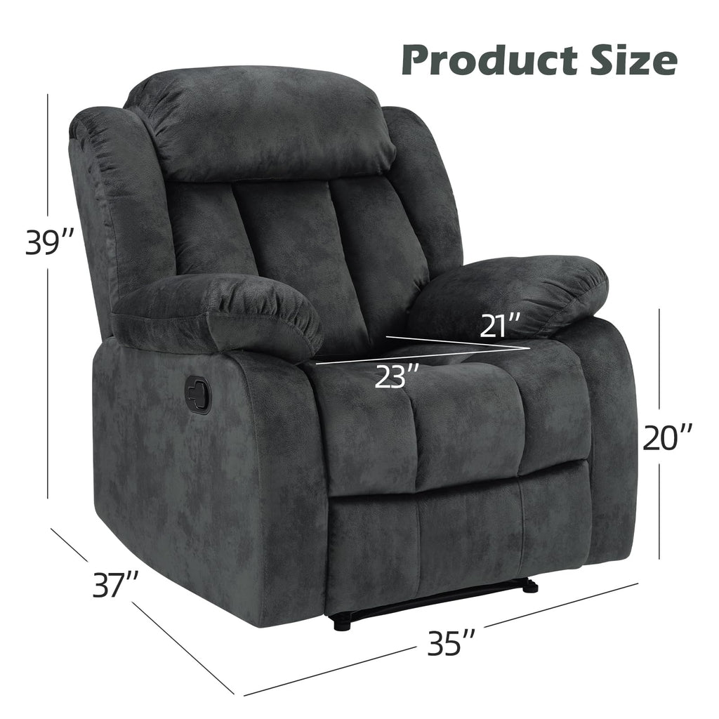 INZOY Manual Recliner Chair with Padded Armrest, Wall-Hugger Single Sofa Recliners with Overstuffed Back, Classical Fabric Reclining Chairs for Living Room Theater Seating, Brown