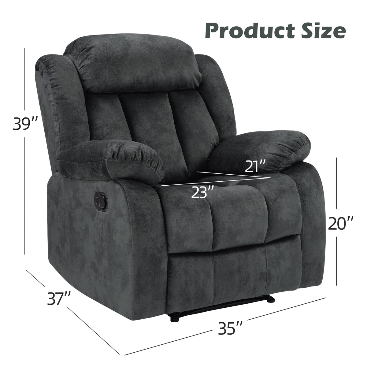 INZOY Manual Recliner Chair with Padded Armrest, Wall-Hugger Single Sofa Recliners with Overstuffed Back, Classical Fabric Reclining Chairs for Living Room Theater Seating, Brown