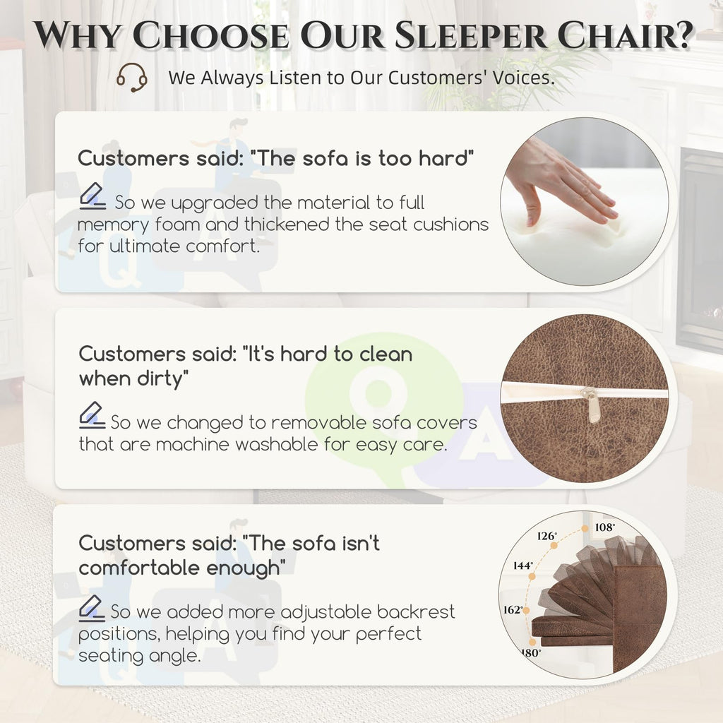 YODOLLA Sleeper Chair Pull Out Bed, Chair Bed Sleeper for Adults, Beige