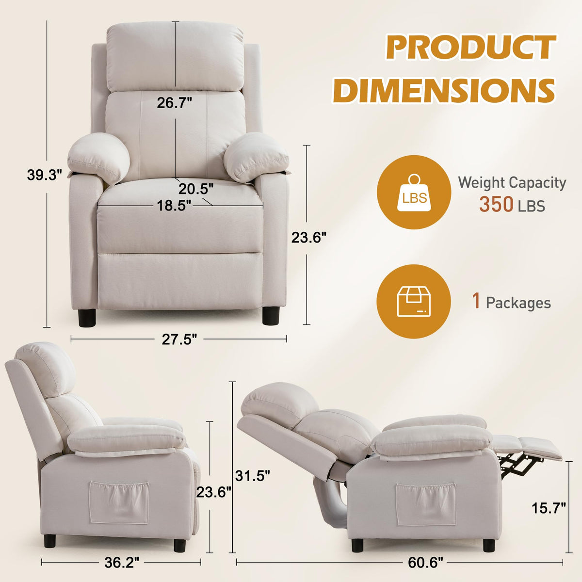 Korser Recliner Chair, Living Room Chairs for Adults