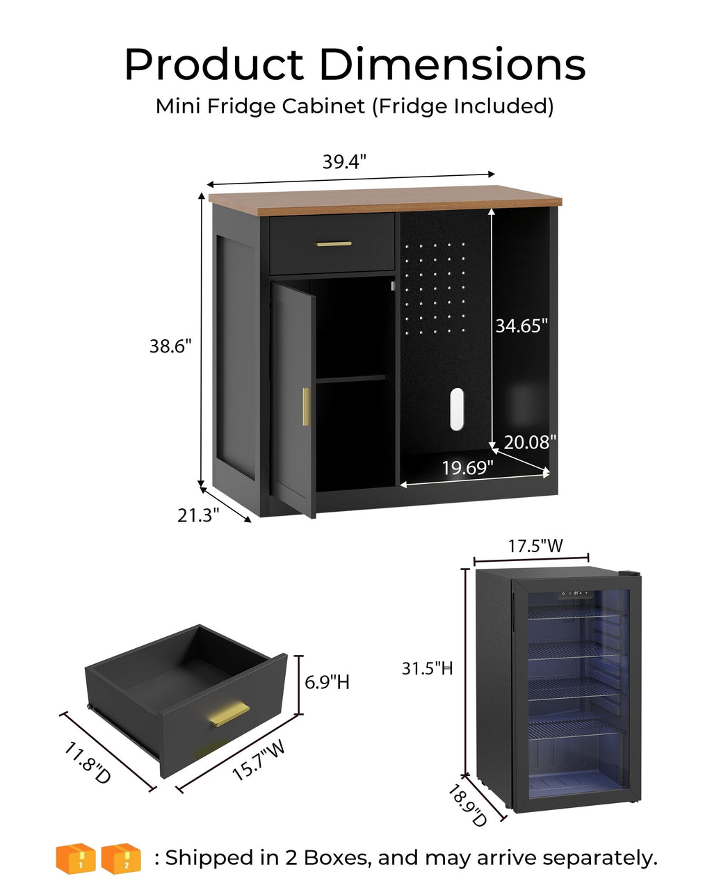 Mini Fridge Cabinet, Coffee Bar Cabinet with Fridge Space (Not Included)